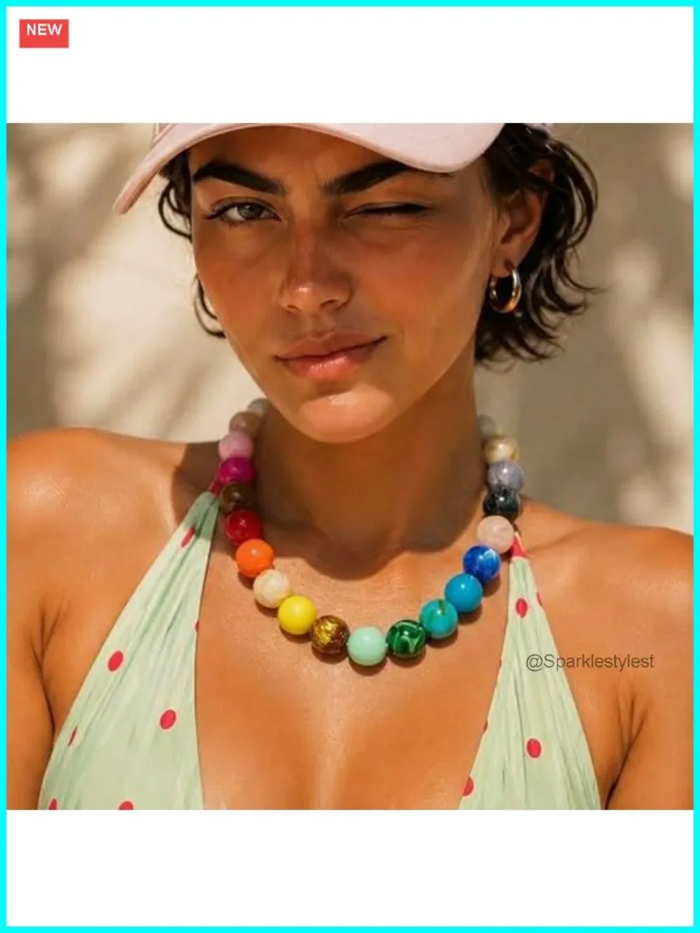 Chunky Beaded Necklace Boho Choker Statement Resin Jewelry Gift
